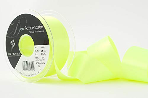 Berisfords Double Satin Ribbon, Flo Yellow, 35 mm x 20 m