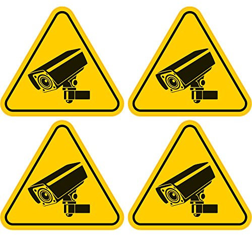 4 Stück Aufkleber Achtung Videoüberwacht - Kamera 70x60 mm,gelb, selbstklebend, kratz und Wetterfest