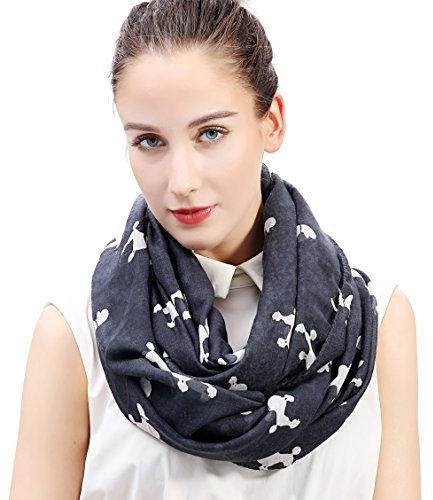 Lina & Lily Damen Loop Schal mit Pudel Hundemotiv (Dunkelgrau)