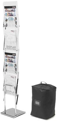 Deflecto A4 Crystal Folding Literature Stand with Carry Case - File Holder Rack - Portable Letter Rack Stand