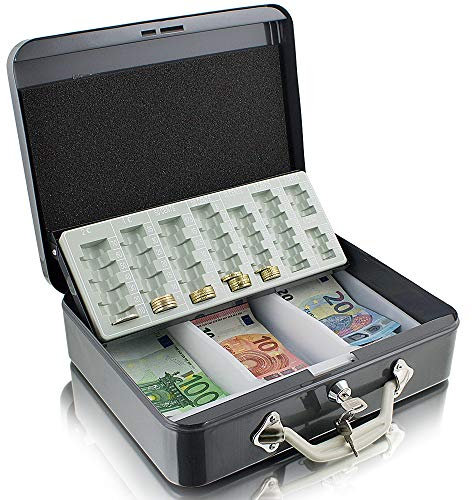 BITUXX 30cm Grau Geldtransportbox Geldkassette Münzzählbrett Zähl- und Transportkassette Münzkassette Geld Kasse Geldkasse Transportbox 300mm