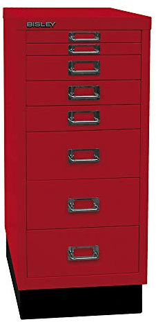 BISLEY MultiDrawer, 29er Serie mit Sockel, DIN A4, 8 Schubladen, Metall, 670 Kardinalrot, 38 x 27.9 x 67 cm