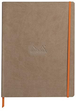 Rhodia 117704C Rhodiarama Notizbuch (mit weichem Deckel in Format DIN A4+, 220 x 297 mm, 80 Blatt, mikroperforiert, liniert, mit Gummizug, Lesezeichen, dehnbare Innentasche) 1 Stück, maulwurfsgrau
