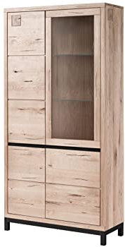 Massivmoebel24.de Vitrine Wildeiche 103x40x205 Bianco geölt VILLANDERS #201 modern