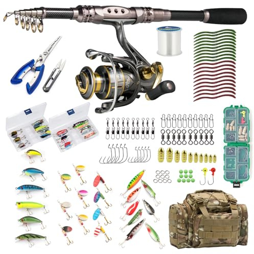 Dr.Fish Angelruten- und Rollen-Kombinationen, 125-teilig, Teleskop-Spinnstange, Angelausrüstung, Set für Erwachsene, zusammenklappbar, Reisen, komplettes Angelset, Herren, Anfänger, Süßwasser,