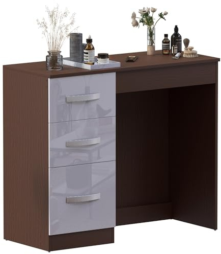 Vida Designs Hulio High Gloss 3 Drawer Dressing Table, White and Walnut, 79 x 93 x 38 cm