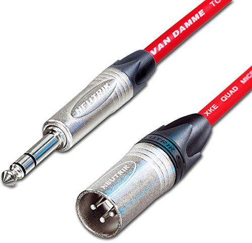 Male XLR to ¼ TRS Jack Lead. Balanced STAR QUAD Mic Cable. Short 10m 6m 3m 20m (30m, Red)