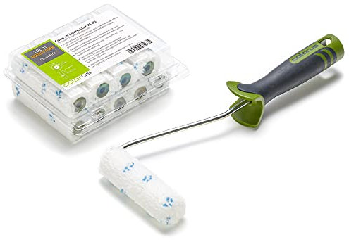 Lasur Set 11 tlg | 10 x Colorus Heizkörperrolle Mikrofaser 10 cm mit 9 mm Flor | Farbwalzen inkl. Farbrollerbügel mit 2K-Griff | Set für Lasuren, Versiegelungen, Imprägnierungen