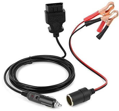Jtron OBD2 Car Memory Saver 2 in 1, Vehicle ECU Emergency Power Supply Cable with Alligator Clip-On 12V Car Battery Cigarette Lighter Power Extension Socket