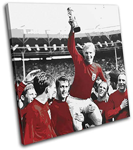 Bold Bloc Design - England 1966 World Cup Bobby Moore Sports 60x60cm SINGLE Canvas Art Print Box Framed Picture Wall Hanging - Hand Made In The UK - Framed And Ready To Hang RC-0785(00B)-SG11-LO-B