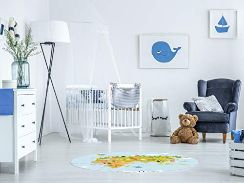 Oedim Kinderteppich, Karte von Eurosaia, Afrika und Antartica mit Tieren aus PVC, Verschiedene Größen, PVC-Modell, Vinylboden, Dekoration für Zuhause 120x120cm