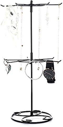 LouisaYork Jewellery Ring Display Stand Holder Rack,Rotating Jewelry Rack,2-Tier Bracelet Necklace Storage Rack Keyring Display Hanger Gift for Girls Women (Black)