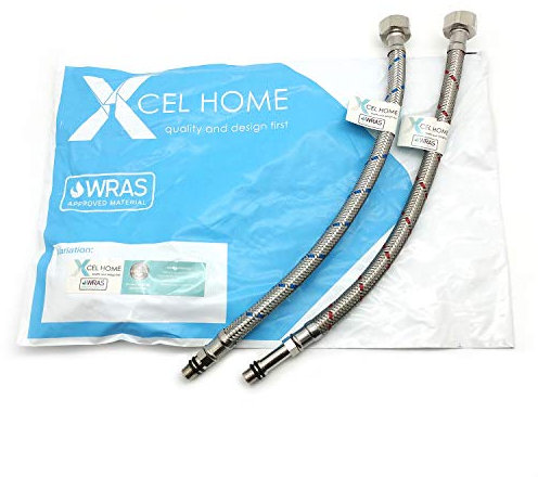 Xcel Home Raccord flexible de douche Flexible | De tuyau douche Robinet Mitigeur Monobloc | Tuyau Tressé En Acier Inoxydable | 10mm (M10) X 1/2 BSP 300mm De Long, 9mm D'alésage Intérieur - 1 Paire