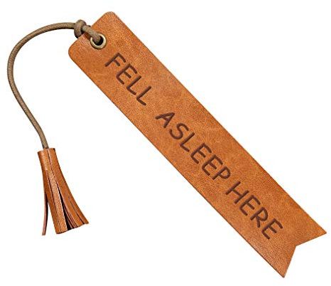 Leder-Lesezeichen mit Gravur Fell Asleep Here, Hochzeitsgeschenk, handgeschriebenes Lesezeichen, Geschenk für Buchliebhaber, Buchgeschenk (Fell Asleep here)