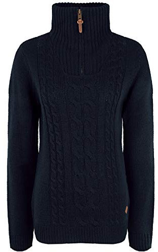 OXMO OXCarry Damen Strickpullover Troyer Grobstrick Pullover mit Troyerkragen Rippbündchen Label-Details Regular fit, Größe:M, Farbe:Black (799000)