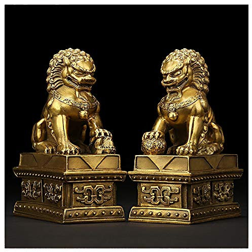 QMZDXH FOO Hund Statue, EIN Paar Fu FOO Dogs, Feng Shui FOO Dog Lion, Traditionelles Chinesisch Auspicious Tier Messing-Wächter Böses Abwehren Energie