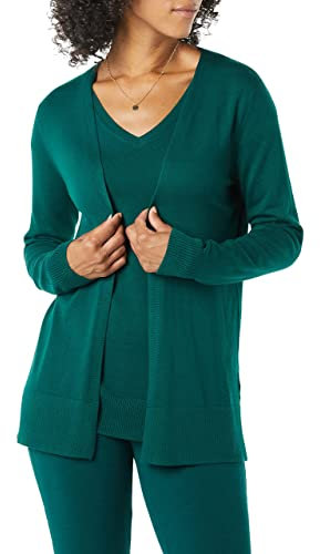 Amazon Essentials Cardigan Leggero Aperto sul Davanti (Disponibile in Taglie Forti) Donna, Verde Scuro, XL