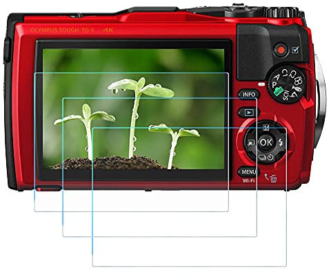 TG-6 Displayschutzfolie aus gehärtetem Glas, geeignet Kompatible für Olympus TG-6 TG-5 Kamera, Rot/Schwarz, 0,3 mm, 9H Härte, 3 Stück