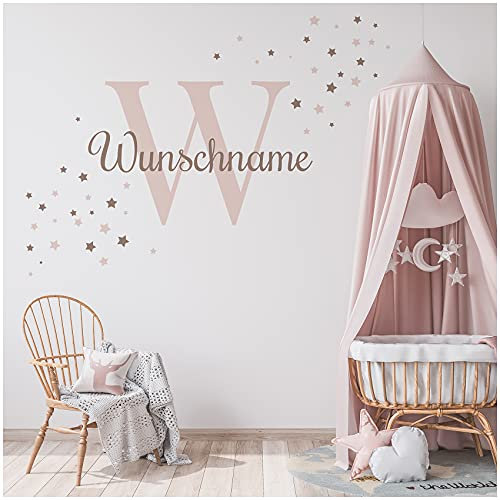 Wandsticker personalisiert Sticker Aquarell Tiere mit Name Wandtattoo für Kinderzimmer Babyzimmer Spielzimmer Mädchen Junge Y037 (Nr. 14 Sterne, Mit Wunschname)