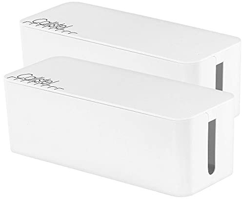 Callstel Stromkabel-Box: 2er-Set Kabelboxen groß, 40,8 x 15,8 x 13,4 cm, weiß (Kabelmanager Kiste, Box für Mehrfachsteckdose, Verlängerungskabel)