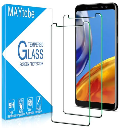 MAYtobe 2 Stück Schutzfolie für Samsung Galaxy A8 2018, Frei von Kratzern, HD Displayschutzfolie, 9H Härte Glas, Ultrabeständig, 0.33mm Ultra-Klar, Blasenfrei