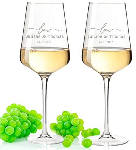 Leonardo Weingläser mit Gravur von Namen & Datum im - Simple Love Design - Geschenk zur Hochzeit, Verlobung & Jahrestag - ein perfektes Hochzeitsgeschenk Farbe Puccini