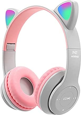 Kopfhörer Kinder Bluetooth,Kinder Kopfhörer mit LED-Katzenohren Grau