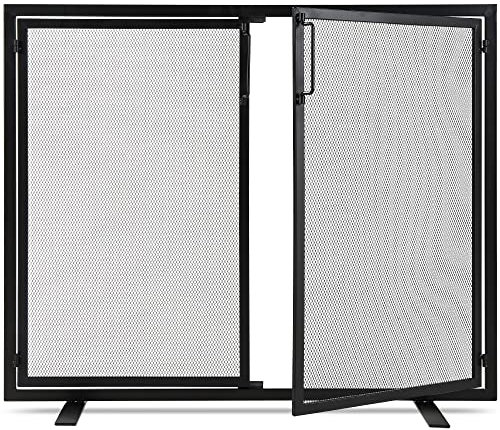 Best Choice Products 38x78,7 cm 2-Door Camino, maglia decorativa in ferro battuto lavorata a mano con pannelli magnetici - nero