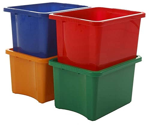5 x Coloured Plastic Storage Box Stackable & Nestable Storage Container Open Storage Basket Bin Home Kitchen Organiser Crate Boxes For Shoes Office Stationery Toys Clothes(Assorted Colours) (35 LITRE)