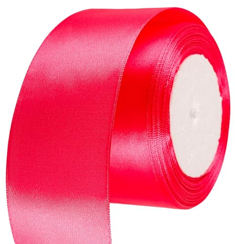 40mm Wide Hot Pink Ribbon Thick Magenta Wedding Car Ribbon 22m, 1.5 inch Thick Magenta Pink Satin Ribbon for Gift Wrapping Wedding Xmas Birthday Cake Hair Bow Florist Bouquet Crafts Decorations
