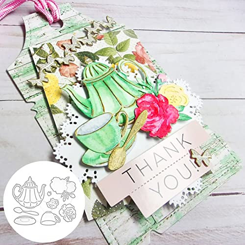 Cutting Dies for Card Making,Cutting Mold Teacup Flower Pattern Educational Carbon Steel DIY Scrapbooking Card Decorative Template for Kids Silver