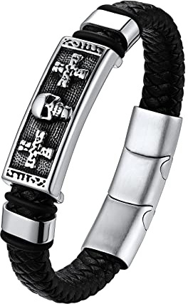 U7 Customisable Black Braided Leather Cord Bracelet for Men Women, Length 19-23cm, Cool Daily Rope Bracelets Jewellery, with Gift Packaging