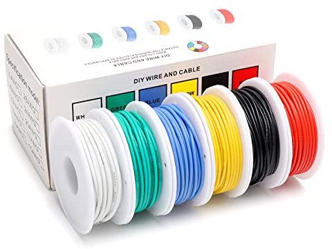Coomoors 26AWG Silicone elettrico filo 0.15mm² Calibro Filo Elettrico In Silicone Cavo In Rame In Scatola 6 Colori 7 Metri Ogni Cavo Elettrico Set Gancio Filo Flessibile e Morbido per FAI DA TE