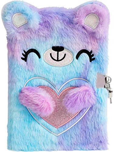 Plush Cover Diary with Lock, A5 Lined Hardcover Fluffy Secret Diary Locking Notebook Journal Writing Drawing Notepad Holiday Birthday for Girls