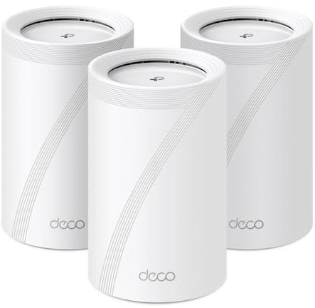 TP-Link Deco BE65 Wi-Fi 7 Mesh WLAN Set(3 Pack), Tri-Band 5760 Mbit/s (6 GHz) + 2880 Mbit/s (5 GHz) + 574 Mbit/s (2,4 GHz), 6 Streams, 4× 2,5G Ports, 1× USB 3.0