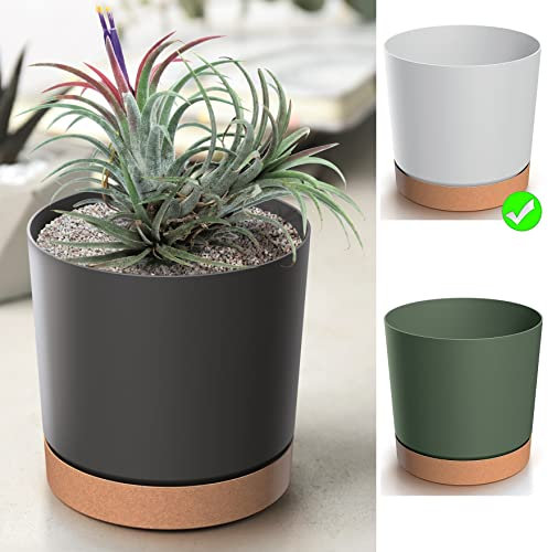 Blumentopf Blumenkübel Übertopf Rund mit ECO Wood Untersetzer Pflanzkübel Pflanztopf Matt (180 Weiß)