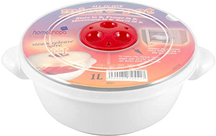 homeshopa.com Plastic Microwave Heating Food Cooking Pot Container with Ventilated Lid & Steam Release Vent, Round Bowls, Kitchen Airtight Food Storage Container, Dishwasher, Freezer Safe (1 Litre)