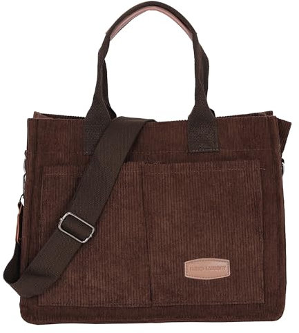 JurHevty Cord Tasche Damen Umhängetasche Groß Shopper Handtasche Tote Bags Schultertasche for Women Beutel Stofftasche für Arbeit,Schule und Lässige（Braun）