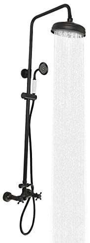 Lightakai Duschsystem Schwarz, Dusch Armatur Duschset Badezimmer Regendusche Brause Antik Retro Höhenverstellbare Duschstange mit Handbrause