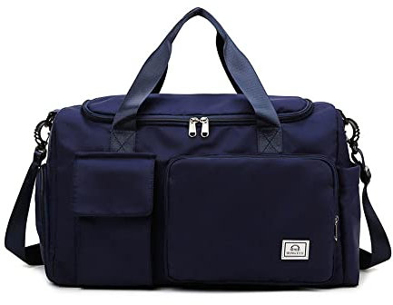 Hixingo Gym Bag with Shoe Compartment and Wet Pocket, Travel Duffle Bag for Men and Women 35L Waterproof Light Weight Sports Bags for Swimming Football Basketball (Navy blue,35L)