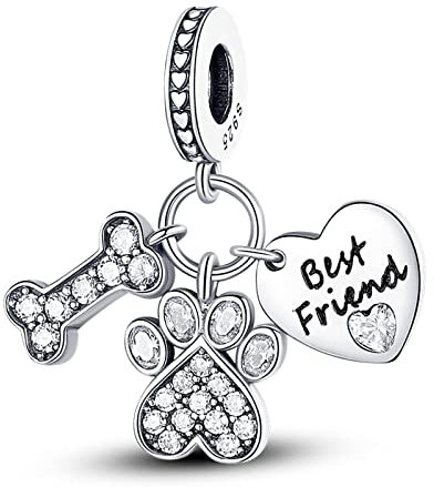 BEEUVIP Damen Pfote Knochen Freund baumeln Charm Anhänger für Armband 925 Sterling Silber Geburtsstein Charms Beads passend für Armband