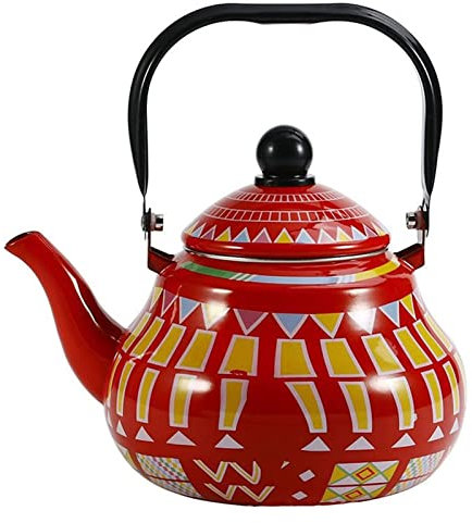 GImLY Théière Bouilloire émaillée Bouilloire émaillée Bouilloire émaillée décorative Bouilloire pour Cuisinière (Couleur : Géométrie Rouge, Taille : 1,5 L)