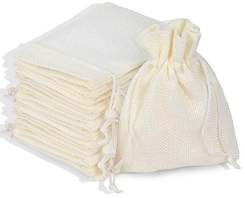 VillyVida 40 Stück 8 x 10 cm Jutesäckchen, Jute Beutel mit Kordelzug, Leinen-Säckchen Sackleinen Taschen, Klein Geschenksäckchen für Schmuck DIY Handwerk Hochzeit Party Weihnachte(Beige)