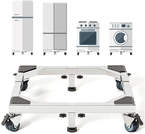 CHINCHILLA Heavy Duty All Stainless Steel Mobile Fridge Stand Base, Washing Machine Stand with Wheels, Adjustable Furniture Dolly for Washer, Refrigerator and Dryer（large）