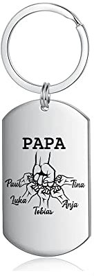 kaululu Porte Clef Personnalisable Photo Porte Clé avec Prenom Grave for Homme Porte-clés Papa en Acier Inoxydable avec Nom de Famille pour Homme Cadeau Fête Des Pères (5 nom)