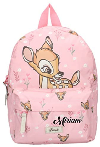 Personalisierter Kindergarten-Rucksack Disney mit Name Mädchen | Kleiner Rucksack Bambi Reh für Kinder | Freizeitrucksack Rehkitz Filmeklassiker in rosa