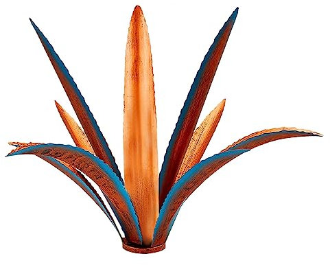 Gcroet Fleurs métalliques extérieures Metal Art Art en métal Fleurs décor extérieur 9 Feuilles Metal Agave Yard Art Tequila Rustic Jardin Sculpture Statue for Yard, Jardin pelouse Ornaments (Bleu)
