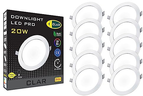 CLAR - Faretti LED da Incasso per Cartongesso, Faretti a LED da Incasso, Faretto Incasso, 4000ºK 20W Garanzia di 3 anni (Pack 10)