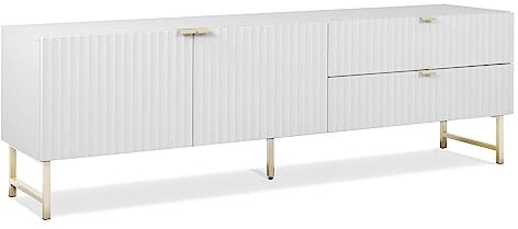 Homestyle4u 2423, TV Board Weiss TV-Schrank Lowboard Unterschrank Sideboard Fernsehschrank Holz Metall