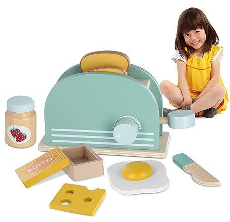 Toy Kitchen Accessories, Play Kitchen Accessories Wooden Kitchen Toys Wooden Mixer Set Coffee Maker Toaster, Kids Role Play Toys Toddler Toy Kitchen Set For Girls And Boys (Toaster)
